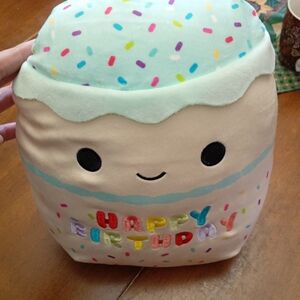 Squishmallows Happy Birthday Cream Cupcake Plush W/  Candle & Colorful Sprinkles